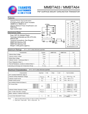 MMBTA64 Datasheet PDF Transys Electronics