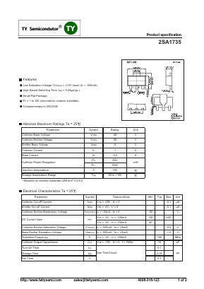 2SA1735 Datasheet PDF TY Semiconductor