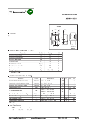 2SB1409S Datasheet PDF TY Semiconductor