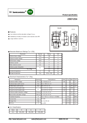 2SD1254 Datasheet PDF TY Semiconductor