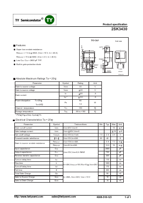 K3430 Datasheet PDF TY Semiconductor
