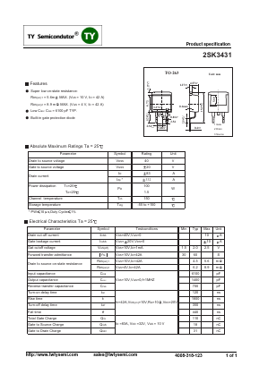 2SK3431 Datasheet PDF TY Semiconductor