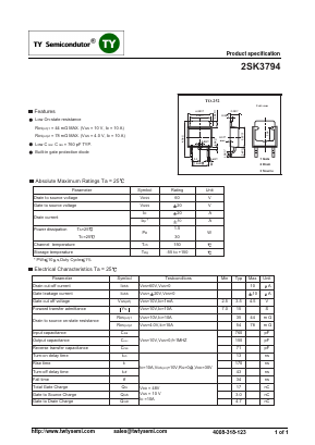 2SK3794 Datasheet PDF TY Semiconductor
