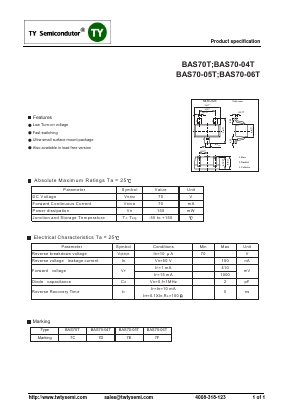 BAS70T Datasheet PDF TY Semiconductor