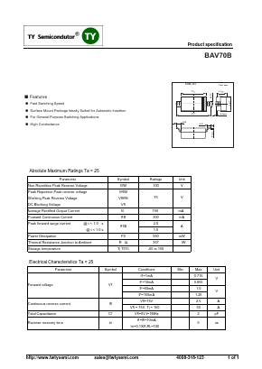 BAV70B Datasheet PDF TY Semiconductor