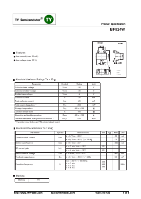 BF824W Datasheet PDF TY Semiconductor