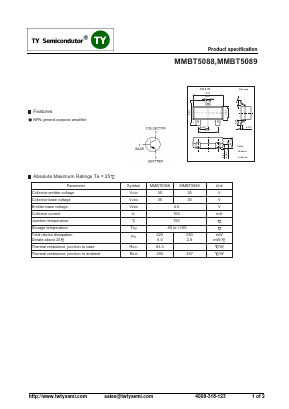 MMBT5089 Datasheet PDF TY Semiconductor
