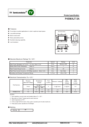 P4SMAJ7.5A Datasheet PDF TY Semiconductor