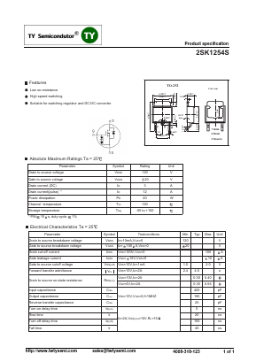 2SK1254S Datasheet PDF TY Semiconductor