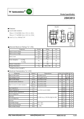 2SK3813 Datasheet PDF TY Semiconductor