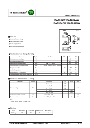 BAT854AW Datasheet PDF TY Semiconductor