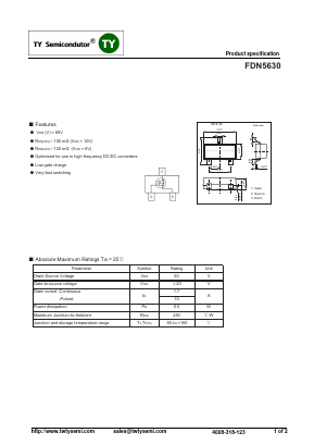 FDN5630 Datasheet PDF TY Semiconductor