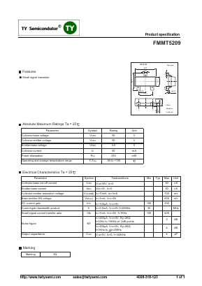FMMT5209 Datasheet PDF TY Semiconductor