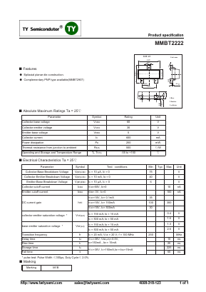 MMBT2222 Datasheet PDF TY Semiconductor