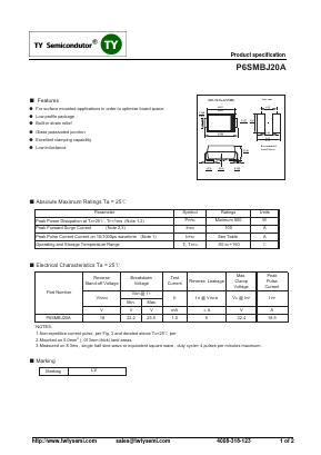P6SMBJ20A Datasheet PDF TY Semiconductor