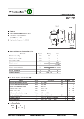 2SB1275 Datasheet PDF TY Semiconductor