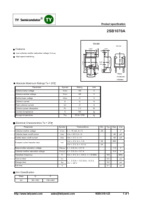 2SB1070A Datasheet PDF TY Semiconductor