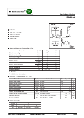 2SD1898 Datasheet PDF TY Semiconductor