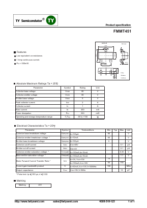 FMMT451 Datasheet PDF TY Semiconductor