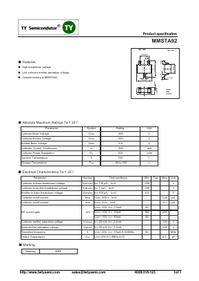 MMSTA92 Datasheet PDF TY Semiconductor