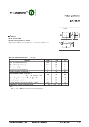 BAT46W Datasheet PDF TY Semiconductor