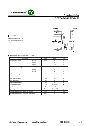 BCX54 Datasheet PDF TY Semiconductor