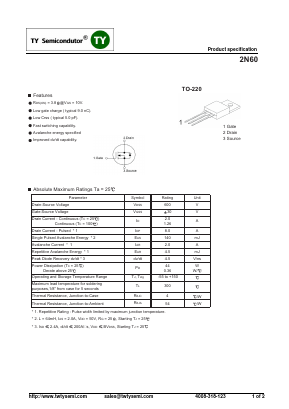 2N60 Datasheet PDF TY Semiconductor
