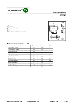 BCX42 Datasheet PDF TY Semiconductor