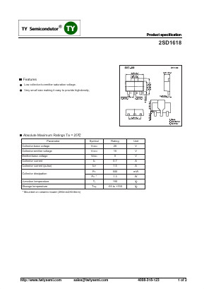 2SD1618 Datasheet PDF TY Semiconductor