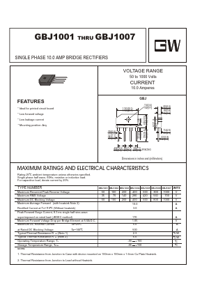 GBJ1001 Datasheet PDF UNIOHM CORPORATION
