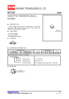 BAT54AL-AE3-R Datasheet PDF Unisonic Technologies