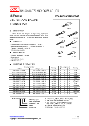 MJE13003 Datasheet PDF Unisonic Technologies