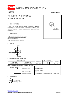 2N7002G-AE2-R Datasheet PDF Unisonic Technologies