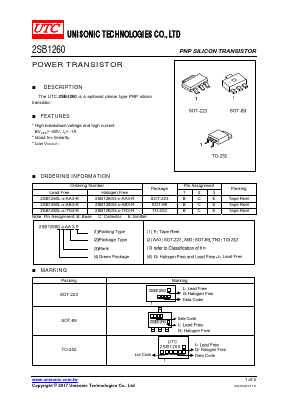 2SB1260G-Q-AA3-R Datasheet PDF Unisonic Technologies