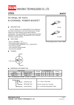 30N06-TA3-R Datasheet PDF Unisonic Technologies
