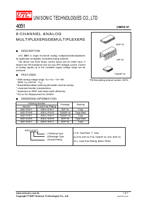 4051L-S16-T Datasheet PDF Unisonic Technologies