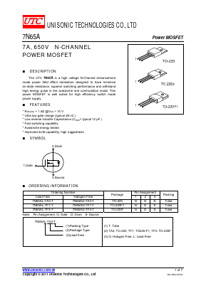 7N65A Datasheet PDF Unisonic Technologies