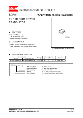 BCP69-16-AA3-C-R Datasheet PDF Unisonic Technologies