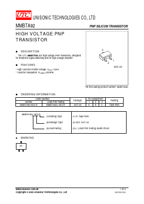 MMBTA92L-AE3-R Datasheet PDF Unisonic Technologies