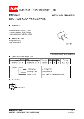 MMBTA94 Datasheet PDF Unisonic Technologies
