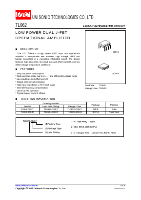TL062-S08-R Datasheet PDF Unisonic Technologies