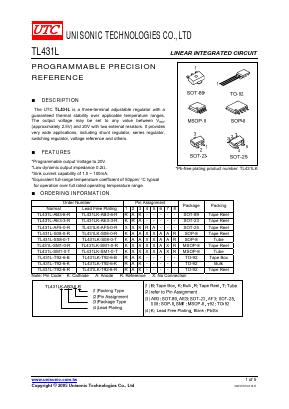 TL431LK-T92-3-B Datasheet PDF Unisonic Technologies