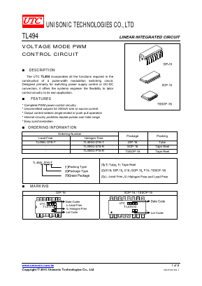 TL494G-D16-T Datasheet PDF Unisonic Technologies