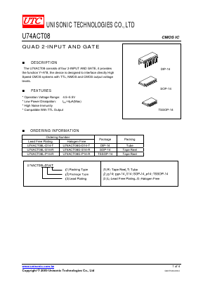 U74ACT08L-P14T Datasheet PDF Unisonic Technologies
