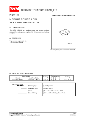 2SB1188 Datasheet PDF Unisonic Technologies