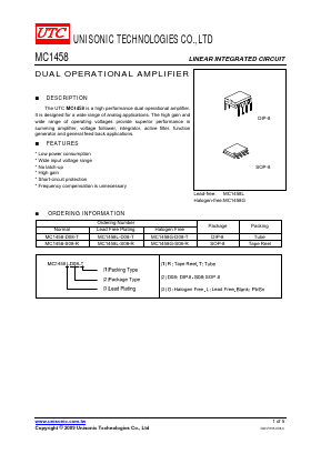 MC1458L-S08-T Datasheet PDF Unisonic Technologies