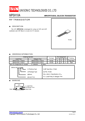MPSH10AL-B-T92-K Datasheet PDF Unisonic Technologies
