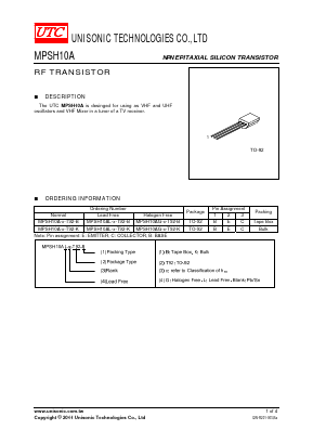MPSH10AG-X-T92-K Datasheet PDF Unisonic Technologies