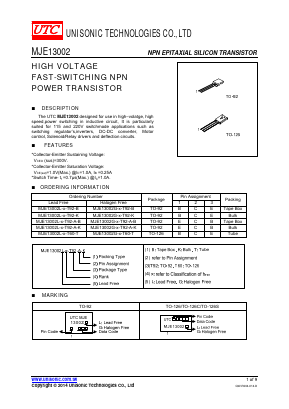 MJE13002G-X-T60-T Datasheet PDF Unisonic Technologies