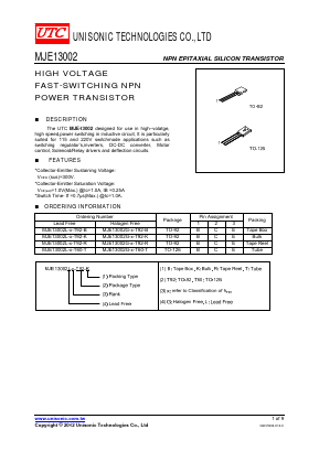 MJE13002G-F-T60-T Datasheet PDF Unisonic Technologies